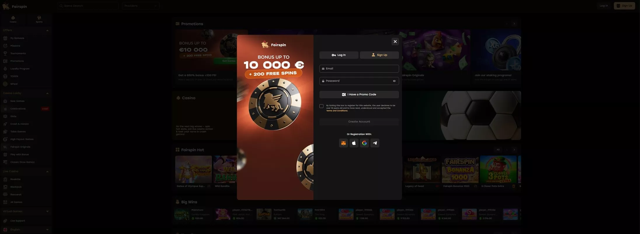 Fairspin Registration and Account Setup